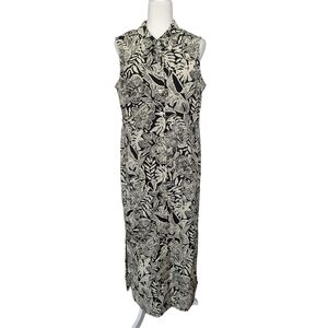 Carolina Colours Black Cream White Tropical Floral Sleeveless Maxi Dress Size 14